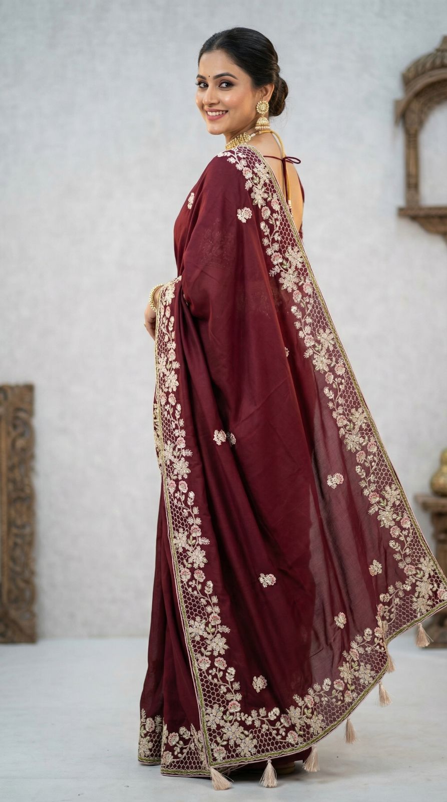 Magenta Dola Silk Saree With Sequence Embroidery Work | Festive & Wedding Wear – JaipurSaaj