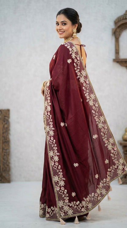 Magenta Dola Silk Saree With Sequence Embroidery Work | Festive & Wedding Wear – JaipurSaaj
