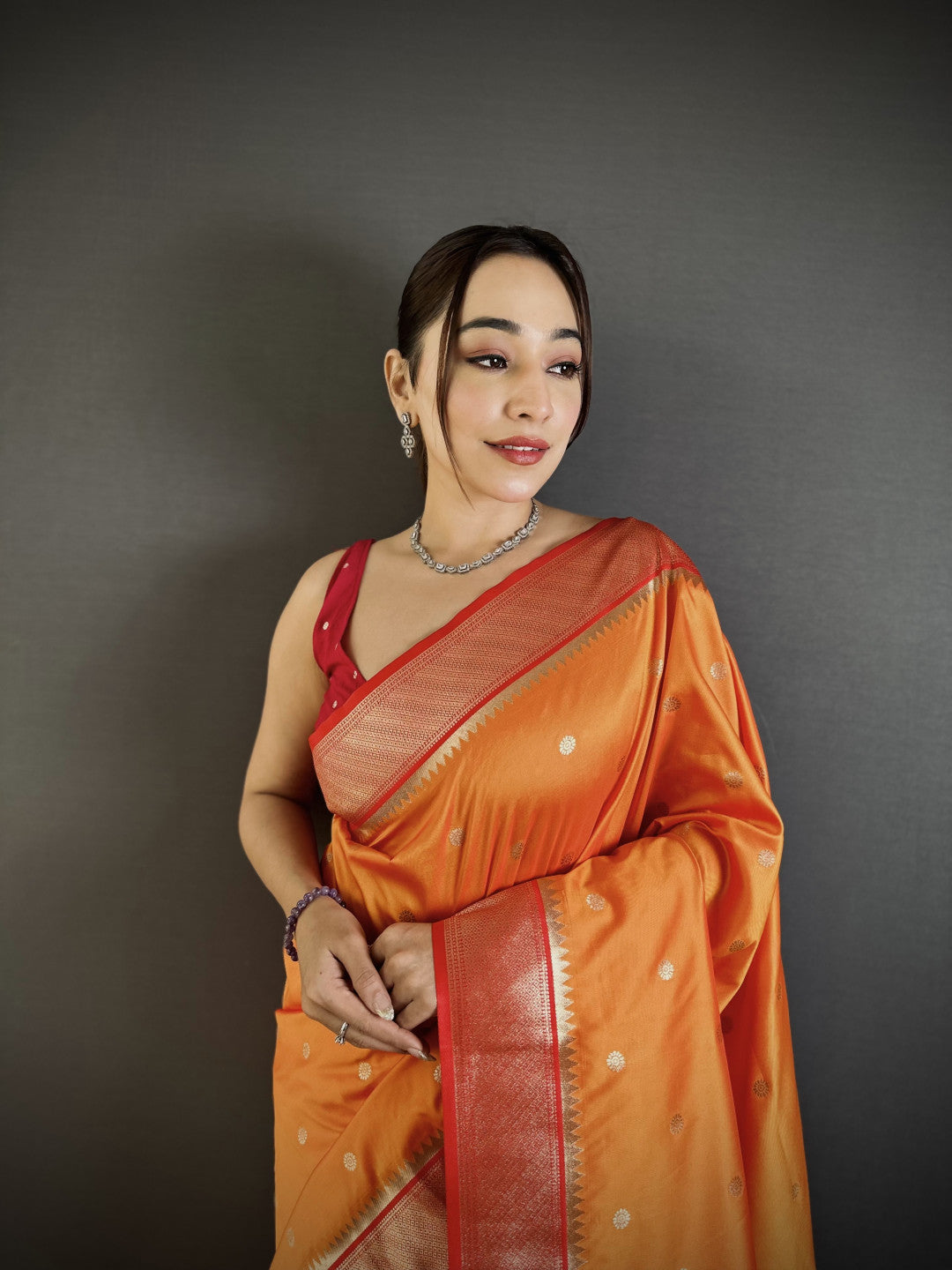 Orange Paithani Lichi Silk Saree With Zari Weaving Work | Festive & Wedding Wear – JaipurSaaj