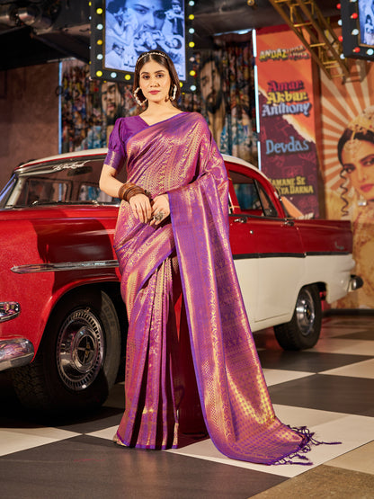 Purple Soft Silk Saree With Zari Weaving Work | Party & Wedding Wear – JaipurSaaj