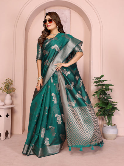 Rama Green Organza Silk Banarasi Saree With Zari Weaving Work | Wedding & Festive Wear – JaipurSaaj