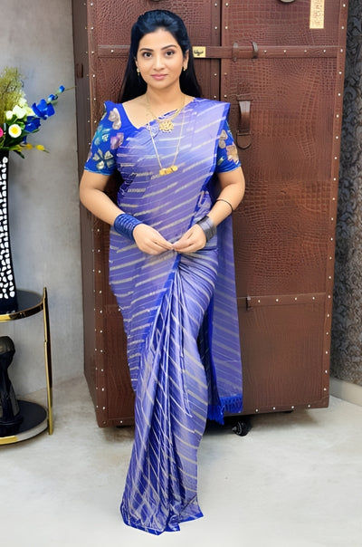 Royal Blue Brasso Silk Saree With Foil Work