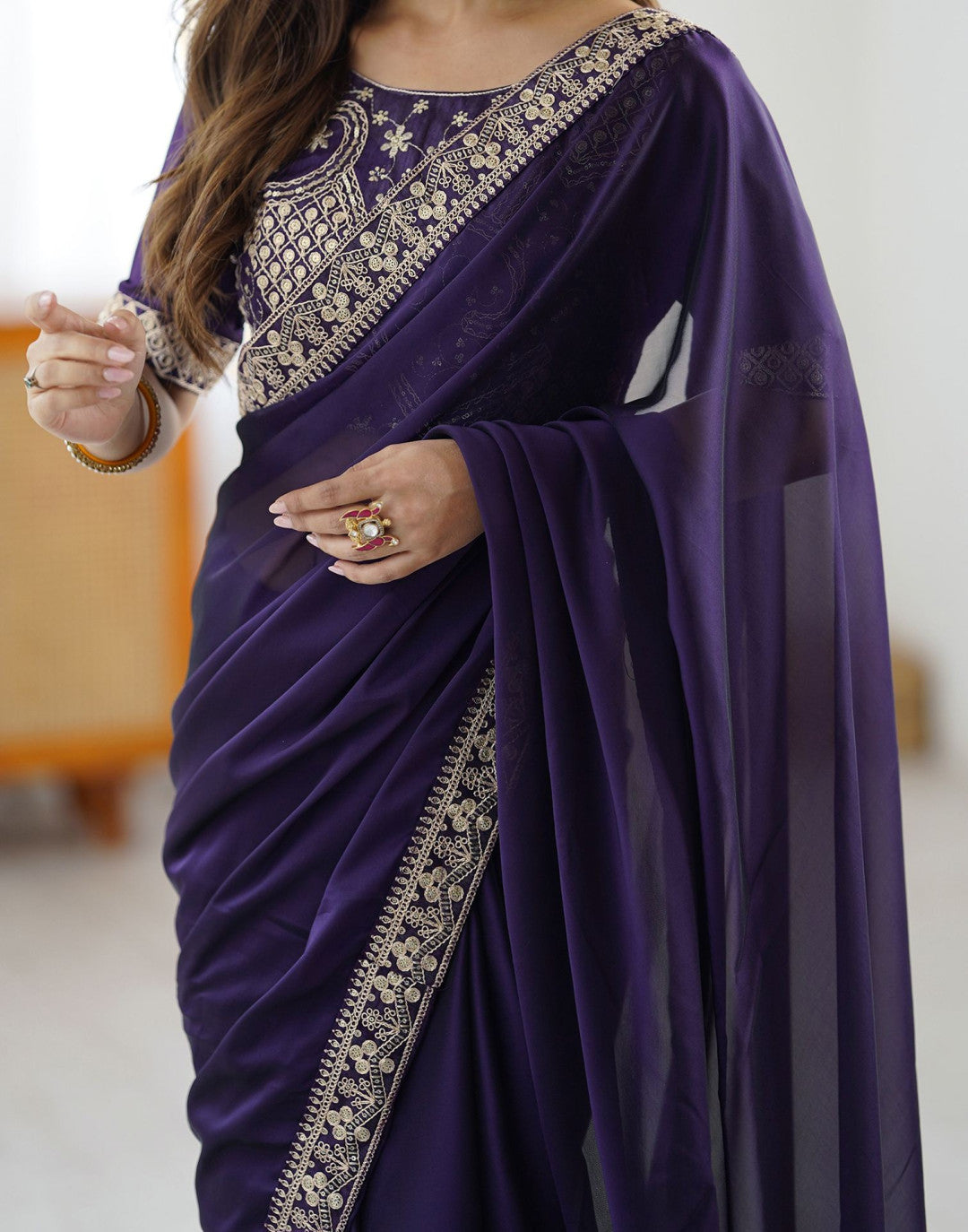 Purple Fancy Rangoli Silk Saree Coding Sequence Work And Multi Lace Border