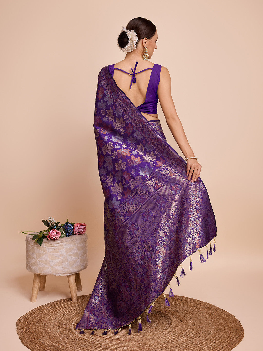 Golden & Copper Zari Weaving With Purple Soft Silk Banarasi Saree | Party & Wedding Wear - JaipurSaaj