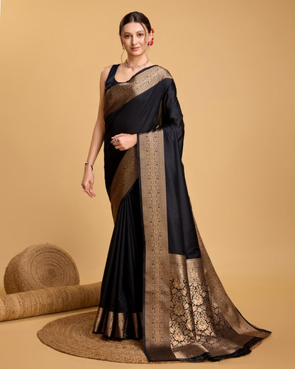 Black Color Soft Kanchipuram Silk Saree With Zari Weaving Work | Bridal Wedding & Festive Wear – JaipurSaaj