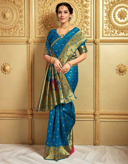 Traditional Firoji Paithani Silk Saree With Zari Weaving Work