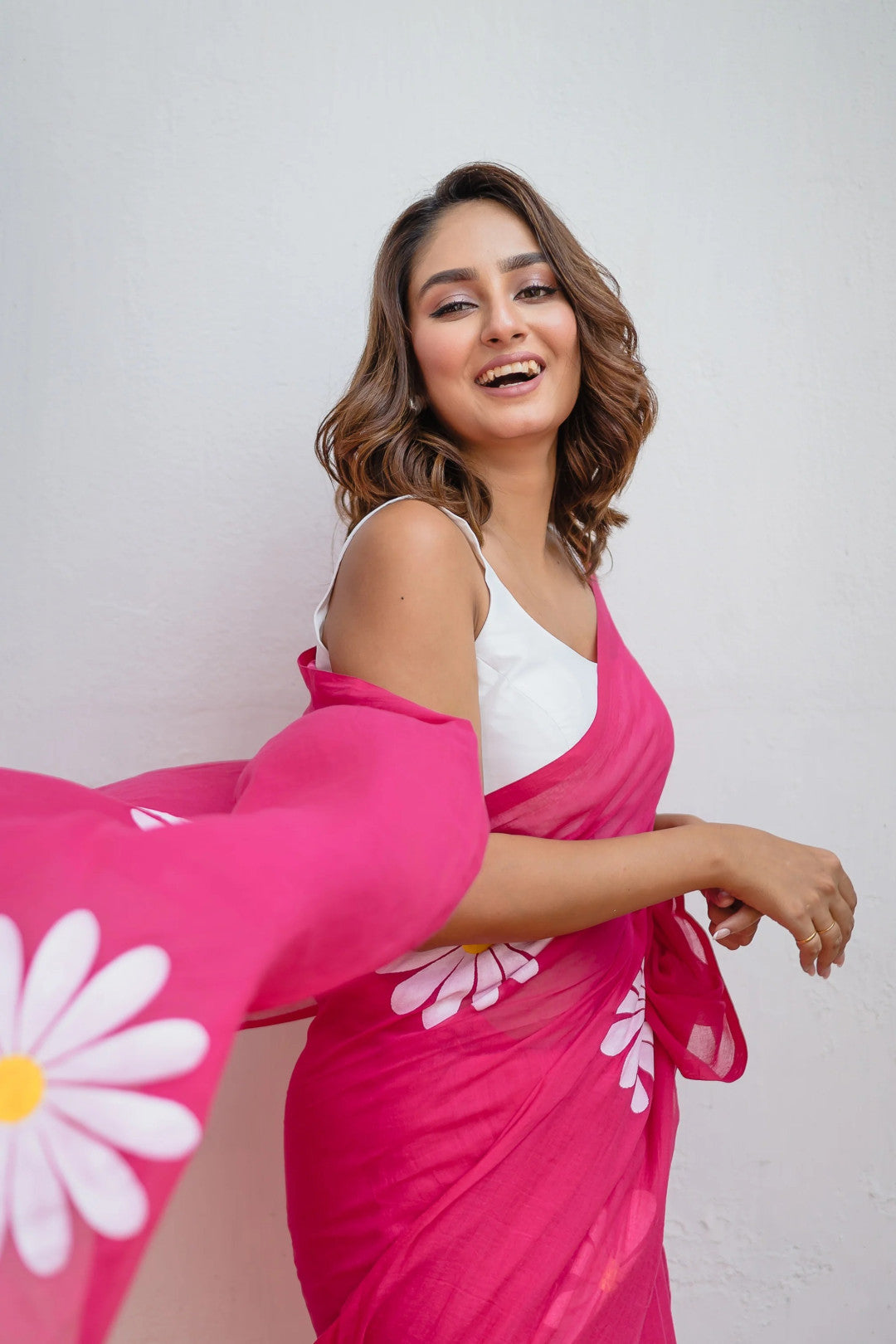 Pink Khadi Cotton Saree with Floral Printed Work | Summer Casual Ethnic Wear – JaipurSaaj