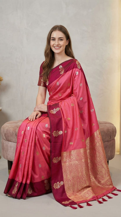 Pink Premium Banarasi Soft Silk Saree With Zari Weaving Work | Wedding & Festive Wear – JaipurSaaj