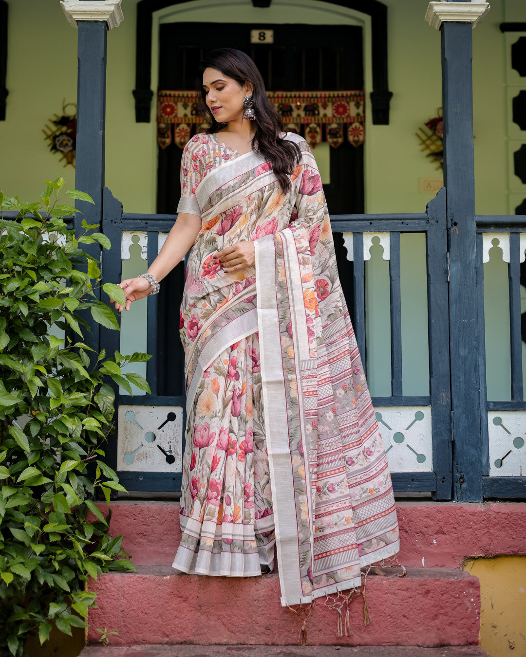 Multi Color Digital Printed Linen Cotton Saree | Summer Special Casual & Office Wear – JaipurSaaj