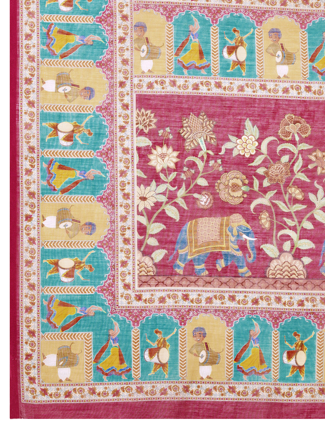 Off White Linen Cotton Saree With Digital Printed Work And Silver Zari Border | Lightweight Festive & Party Wear – JaipurSaaj