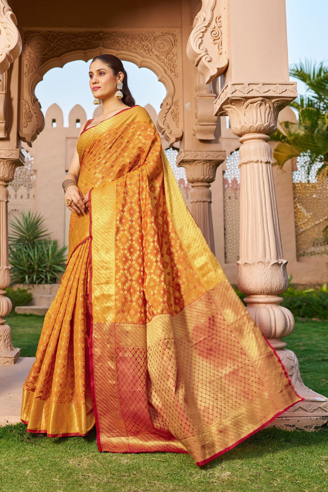 Mustard Yellow Patola Silk Saree With Woven Design | Bridal Wedding & Festive Wear – JaipurSaaj