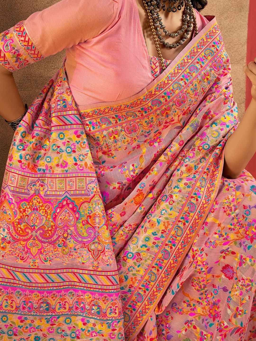 Pink Pashmina Silk Saree With Traditional Woven Design | Festive & Wedding Wear – JaipurSaaj