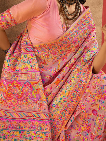 Pink Pashmina Silk Saree With Traditional Woven Design | Festive & Wedding Wear – JaipurSaaj