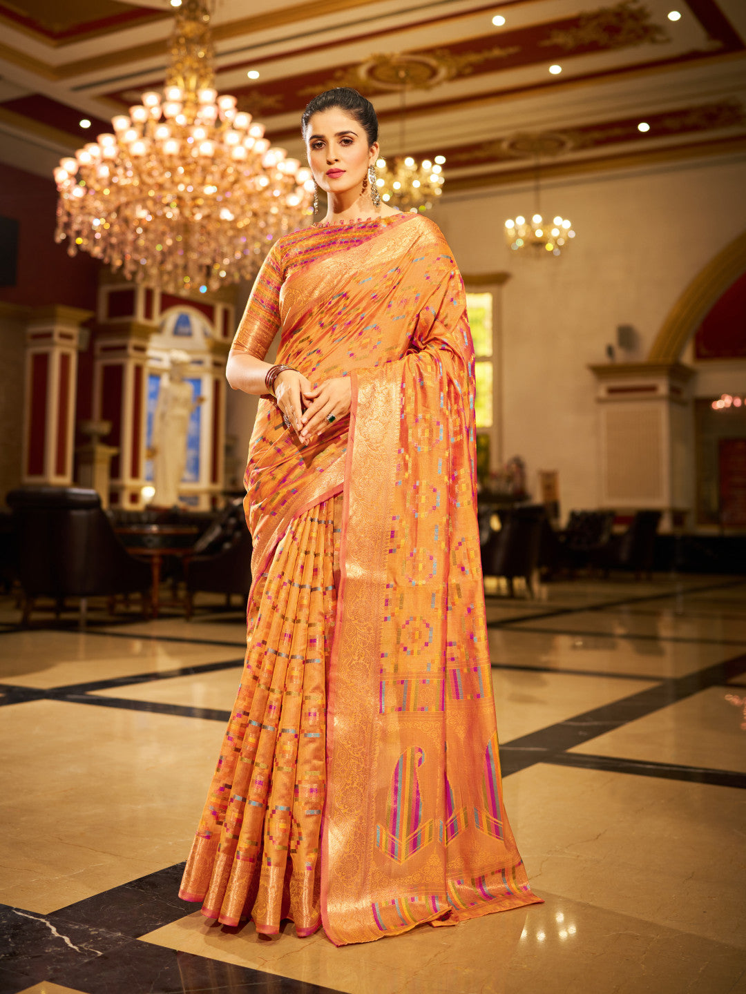 Orange Green Organza Silk Saree with Zari Weaving Work | Wedding & Festive Wear – JaipurSaaj