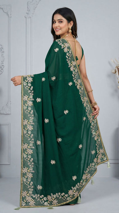Dark Green Dola Silk Saree With Sequence Embroidery Work | Festive & Wedding Wear – JaipurSaaj