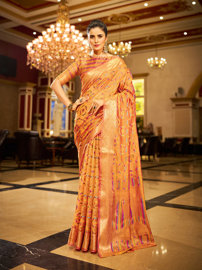 Orange Green Organza Silk Saree with Zari Weaving Work | Wedding & Festive Wear – JaipurSaaj