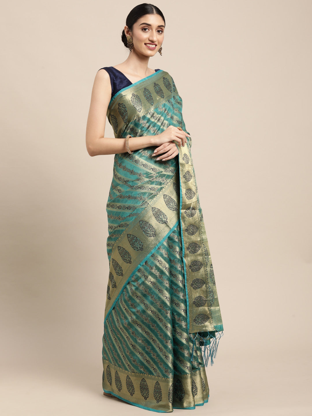 Sky Blue Organza Silk Saree With Zari Weaving Work