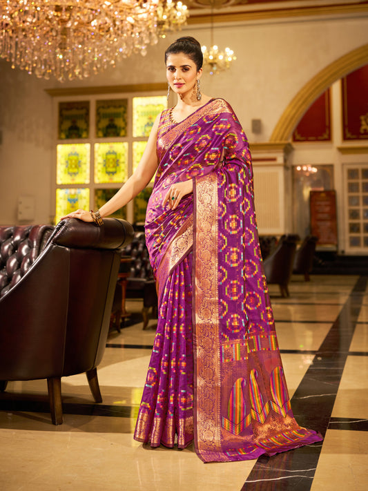 Purple Green Organza Silk Saree with Zari Weaving Work | Wedding & Festive Wear – JaipurSaaj