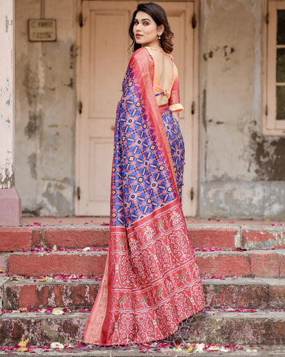 Royal Blue Digital Printed Tussar Silk Saree With Zari Motif Border | Designer Festive Ethnic Wear – JaipurSaaj