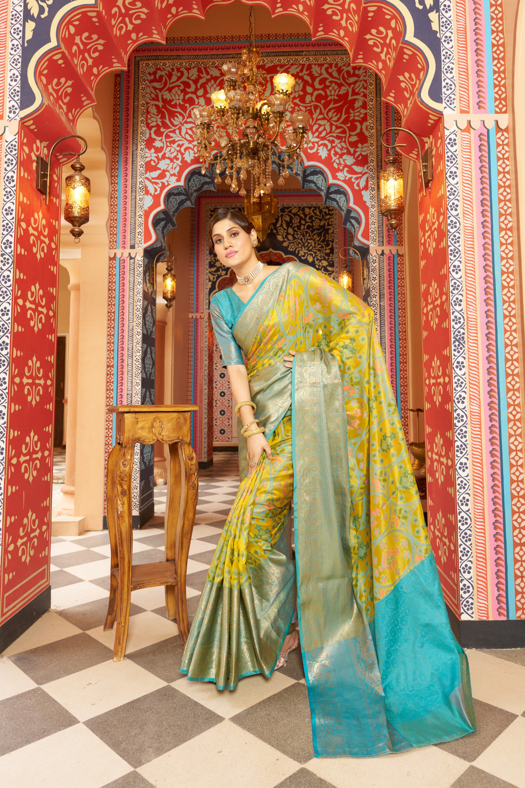 Yellow Organza Silk Saree With Woven Design | Festive Wedding & Party Wear – JaipurSaaj