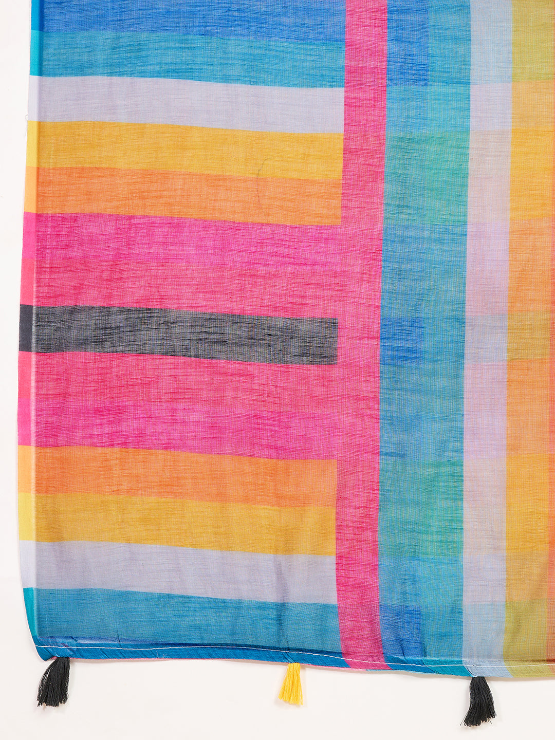 Multi Linen Cotton Saree With Digital Printed Work And Silver Zari Border