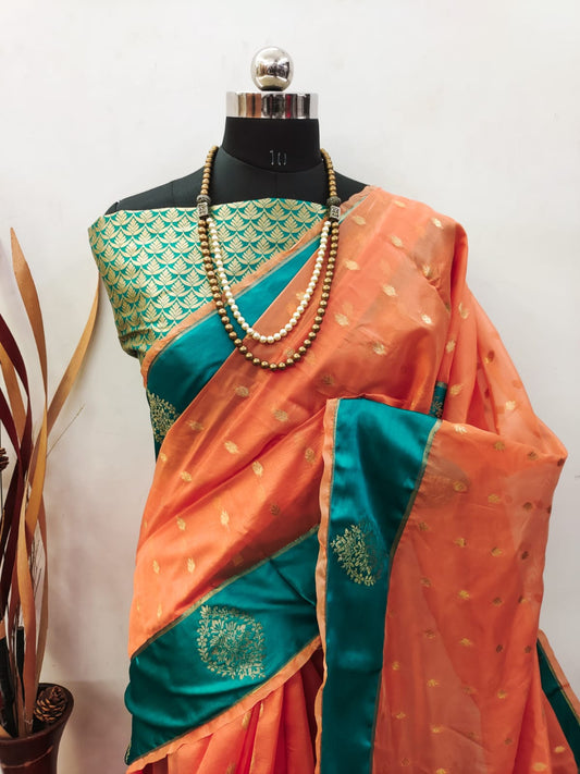 Peach Soft Organza Silk Saree With Zari Weaving Work | Festive & Party Wear Saree – JaipurSaaj