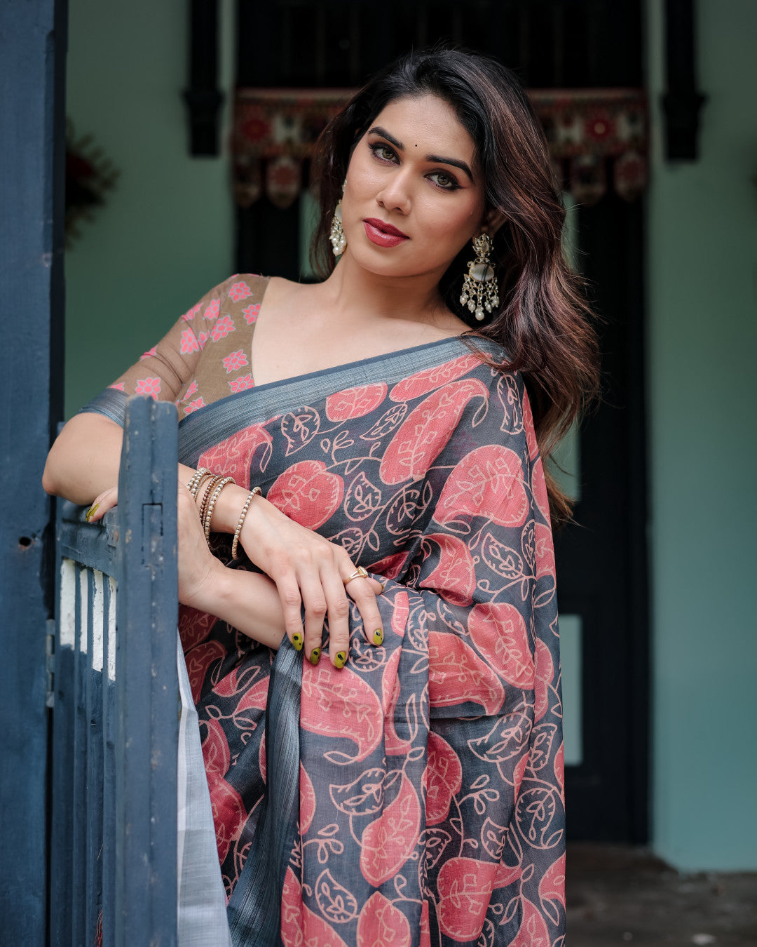 Multi Floral Digital Printed Linen Cotton Saree