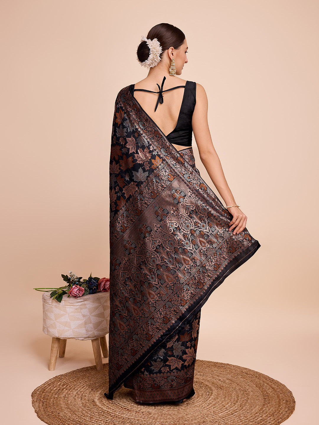 Golden & Copper Zari Weaving With Black Soft Silk Banarasi Saree | Party & Wedding Wear - JaipurSaaj