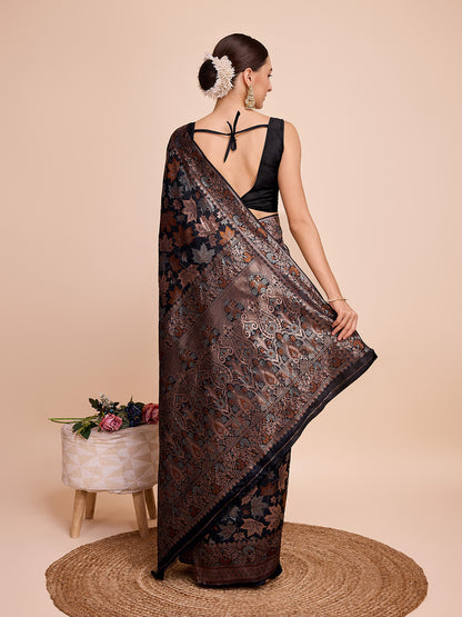 Golden & Copper Zari Weaving With Black Soft Silk Banarasi Saree | Party & Wedding Wear - JaipurSaaj