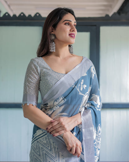 Light Digital Printed Linen Cotton Saree | Summer Special Office & Casual Wear – JaipurSaaj