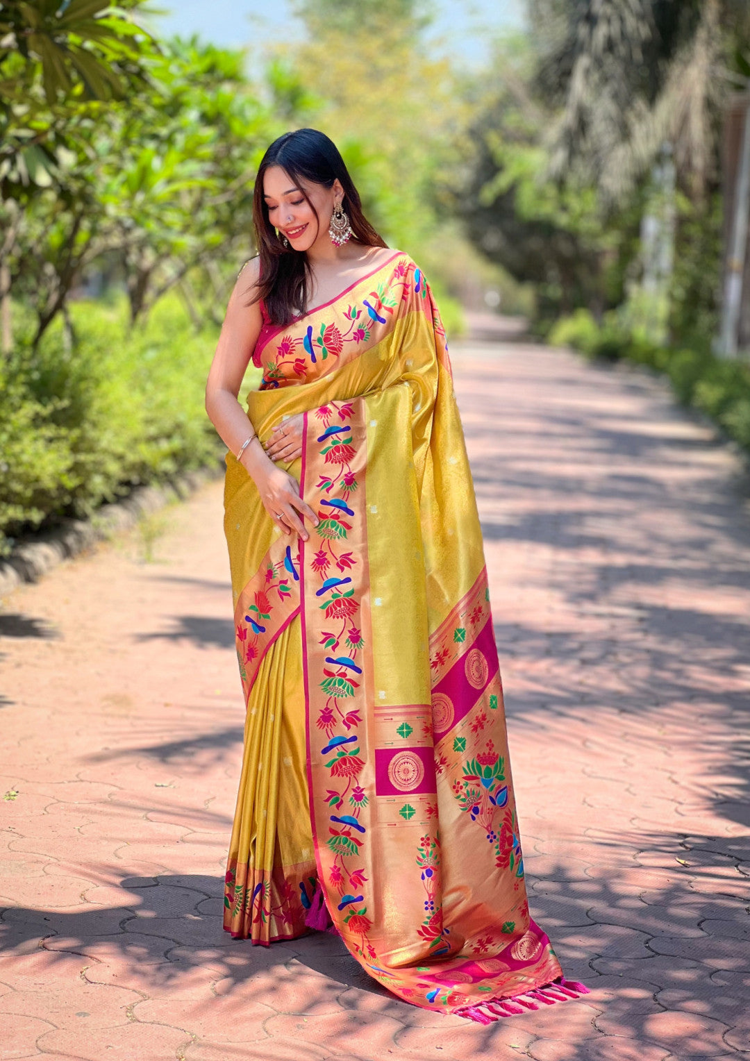 Yellow Soft Tissue Paithani Silk Saree With Zari Weaving Work | Bridal Wedding Wear – JaipurSaaj