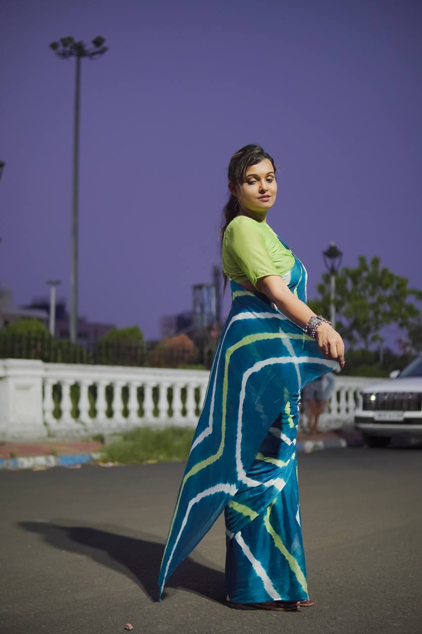 Firoji Soft Chinon Silk Saree With Shibori Printed Work | Casual & Festive Wear – JaipurSaaj