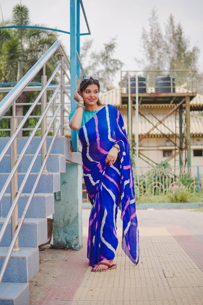 Royal Blue Soft Chinon Silk Saree With Shibori Printed Work | Casual & Festive Wear – JaipurSaaj