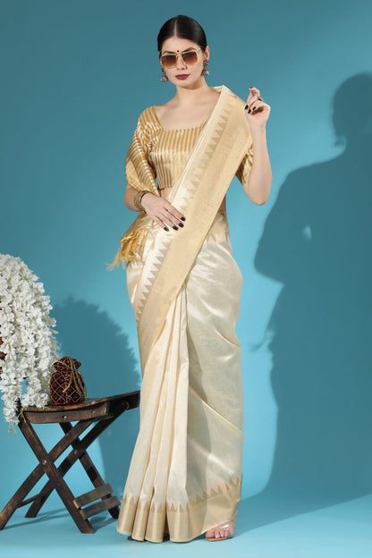 Off White Aasam Silk Saree With Zari Weaving Work | Traditional Wedding & Festive Wear – JaipurSaaj