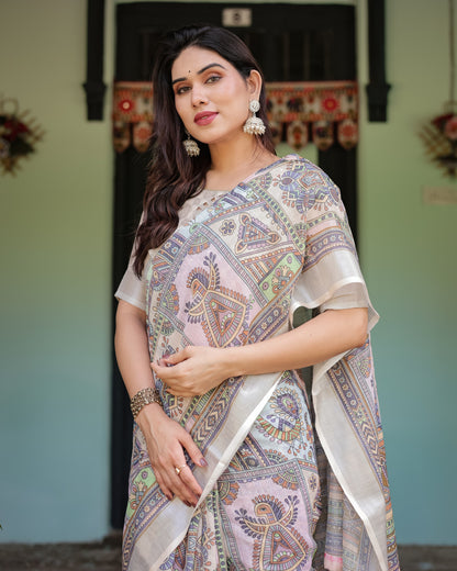 Multi Color Digital Printed Linen Cotton Saree | Summer Special Casual & Office Wear – JaipurSaaj