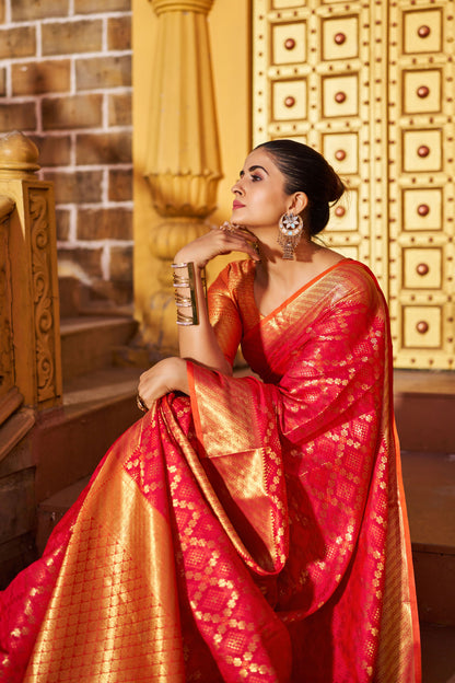 Red Patola Silk Saree With Woven Design | Bridal Wedding & Festive Wear – JaipurSaaj