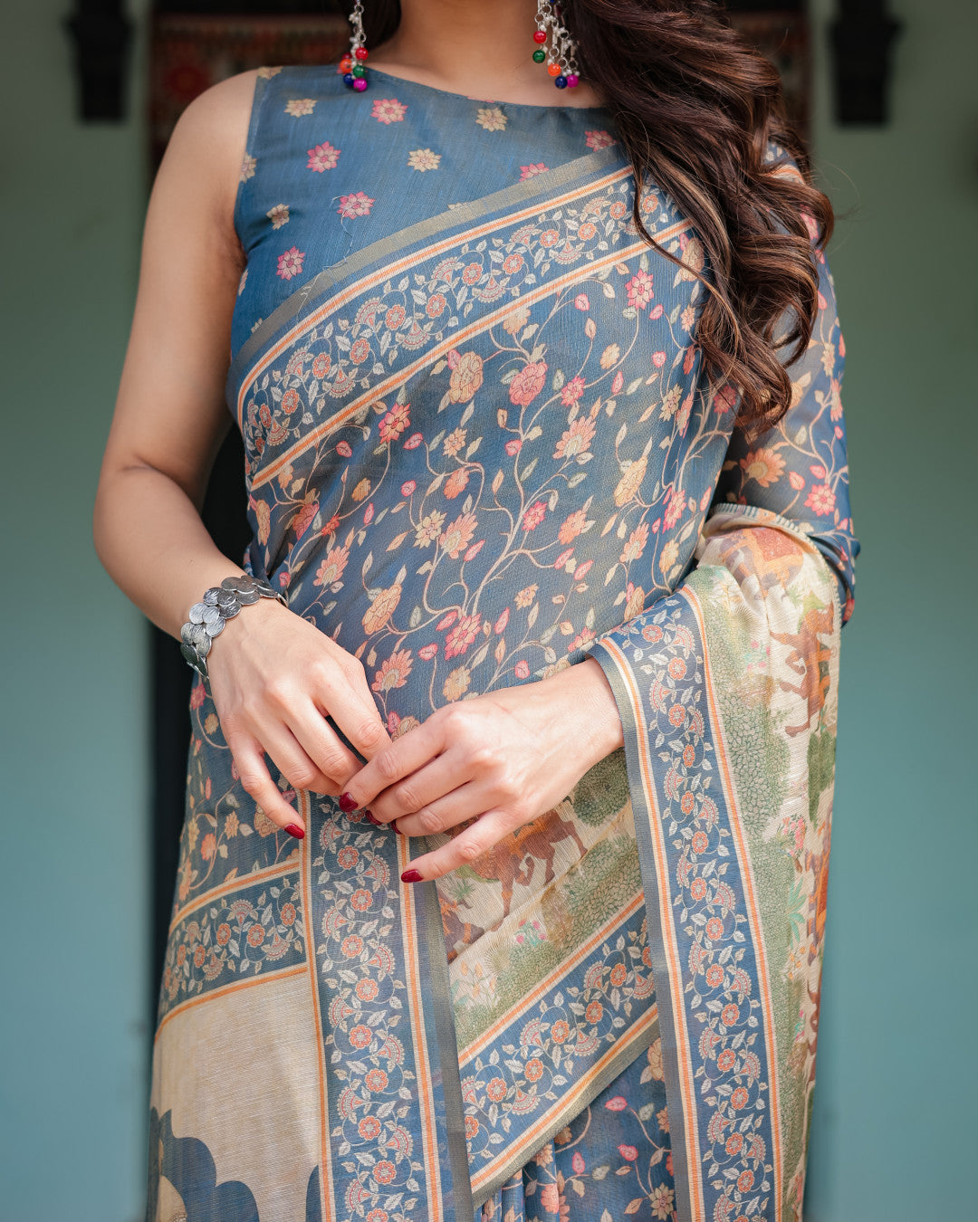 Blue Soft Linen Cotton Saree with Kalamkari Printed Work | Summer Casual & Ethnic Wear – JaipurSaaj