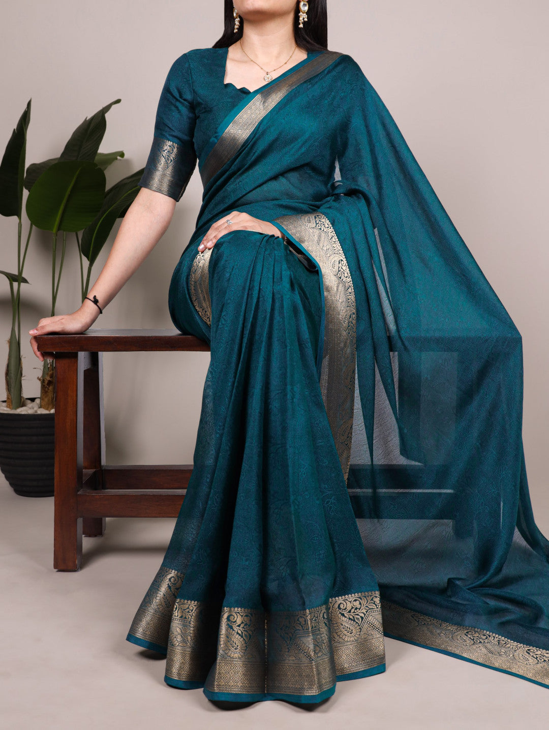 Rama Green Moss Mello Silk Saree with Printed Work & Zari Weaving Border | Casual & Office Wear – JaipurSaaj
