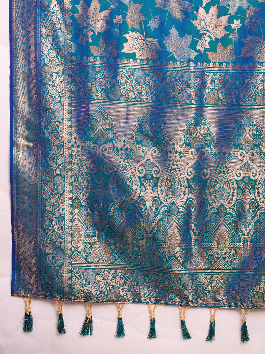 Golden & Copper Zari Weaving With Firoji Soft Silk Banarasi Saree | Party & Wedding Wear - JaipurSaaj