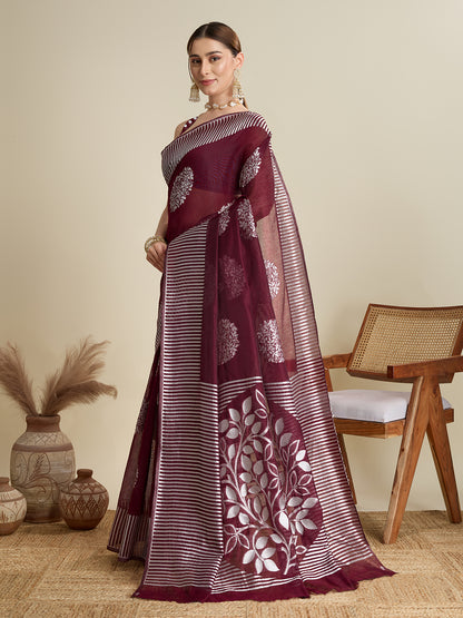 Maroon Color Soft Silk Saree With Weaving Work Lining Border