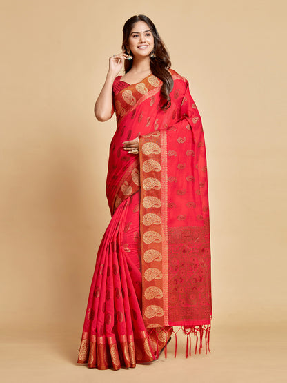 Pink Chanderi Cotton Saree With Woven Design | Traditional Festive Ethnic Wear – JaipurSaaj