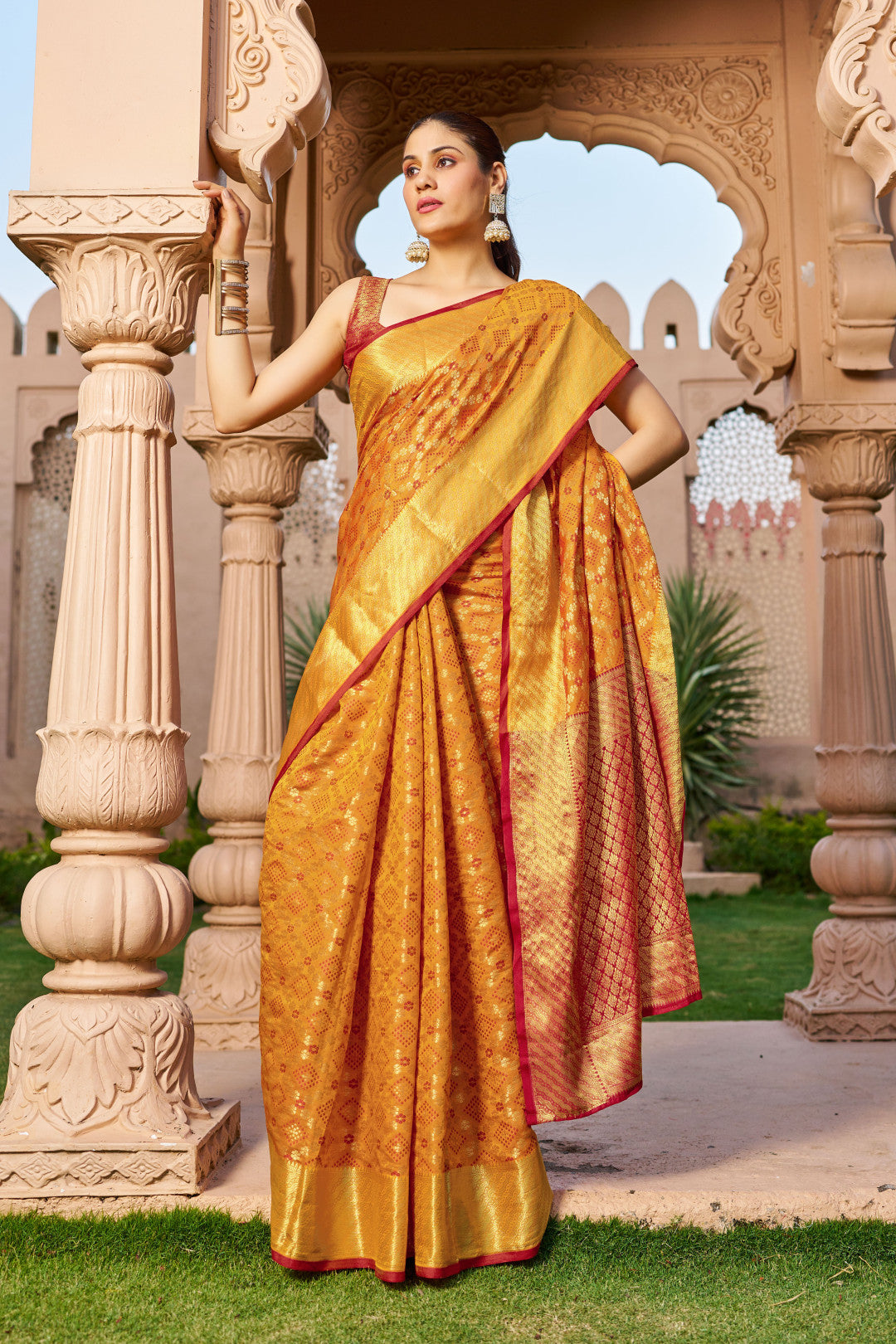 Mustard Yellow Patola Silk Saree With Woven Design | Bridal Wedding & Festive Wear – JaipurSaaj