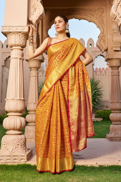 Mustard Yellow Patola Silk Saree With Woven Design | Bridal Wedding & Festive Wear – JaipurSaaj
