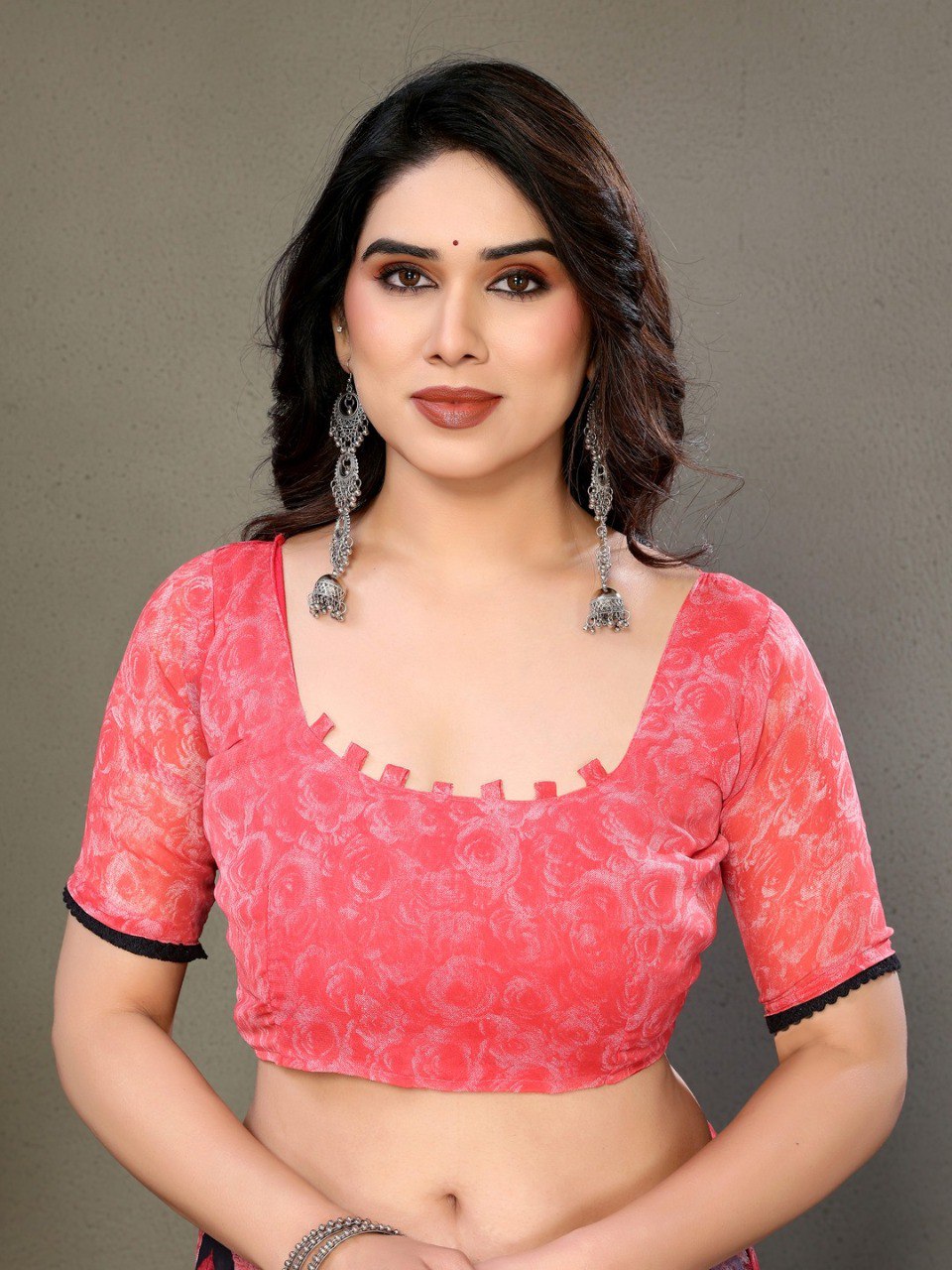 Pink Soft Chiffon Saree With Printed Work And Lace Border