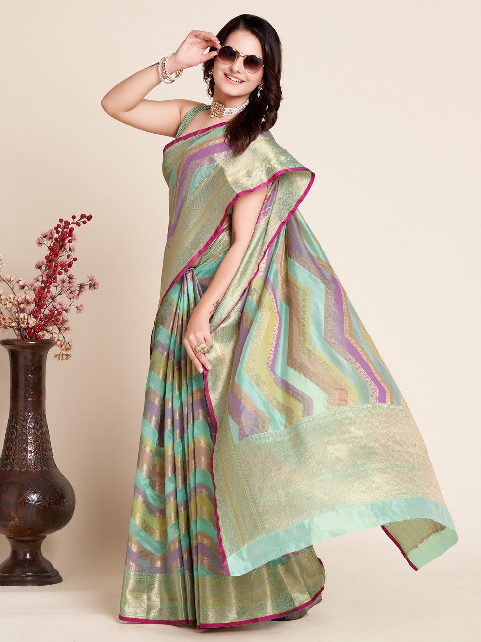 Multi Color Soft Organza Silk Saree With Zari Weaving Work | Festive Wedding & Party Wear – JaipurSaaj