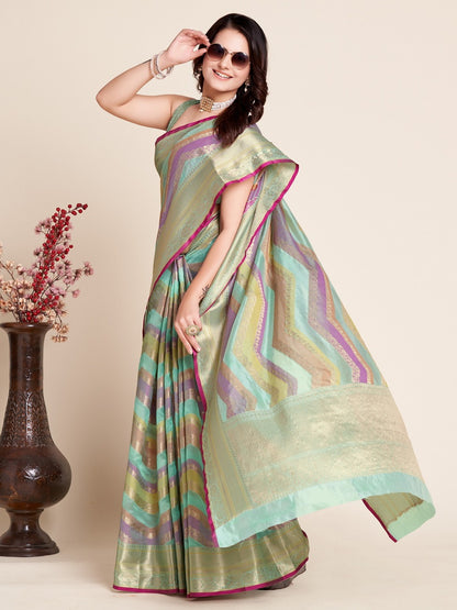 Multi Color Soft Organza Silk Saree With Zari Weaving Work | Festive Wedding & Party Wear – JaipurSaaj