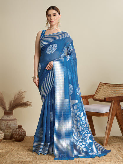 Sky Blue Color Soft Silk Saree With Weaving Work Lining Border
