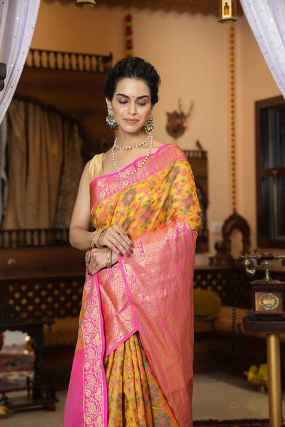 Yellow Soft Cotton Saree With Woven Design | Traditional Festive Ethnic Wear – JaipurSaaj