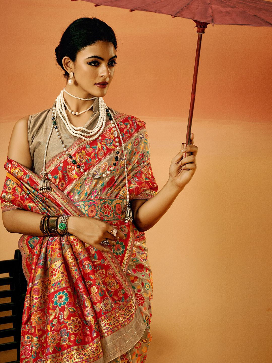 Gray Pashmina Silk Saree With Traditional Woven Design | Festive & Wedding Wear – JaipurSaaj