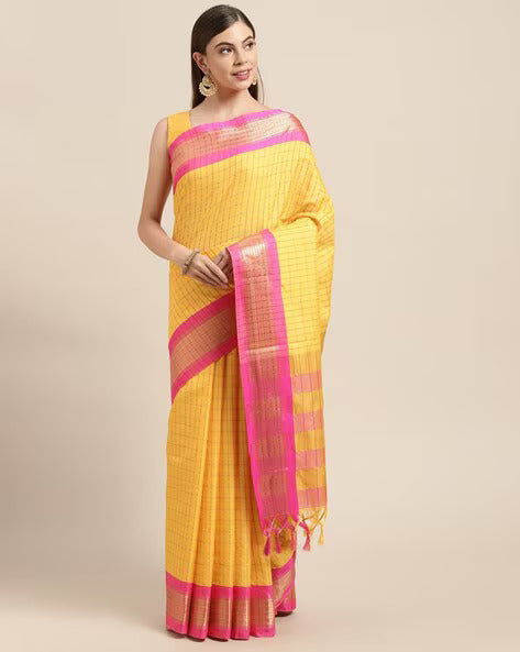 Yellow Color Soft Cotton Saree With Zari Weaving Work